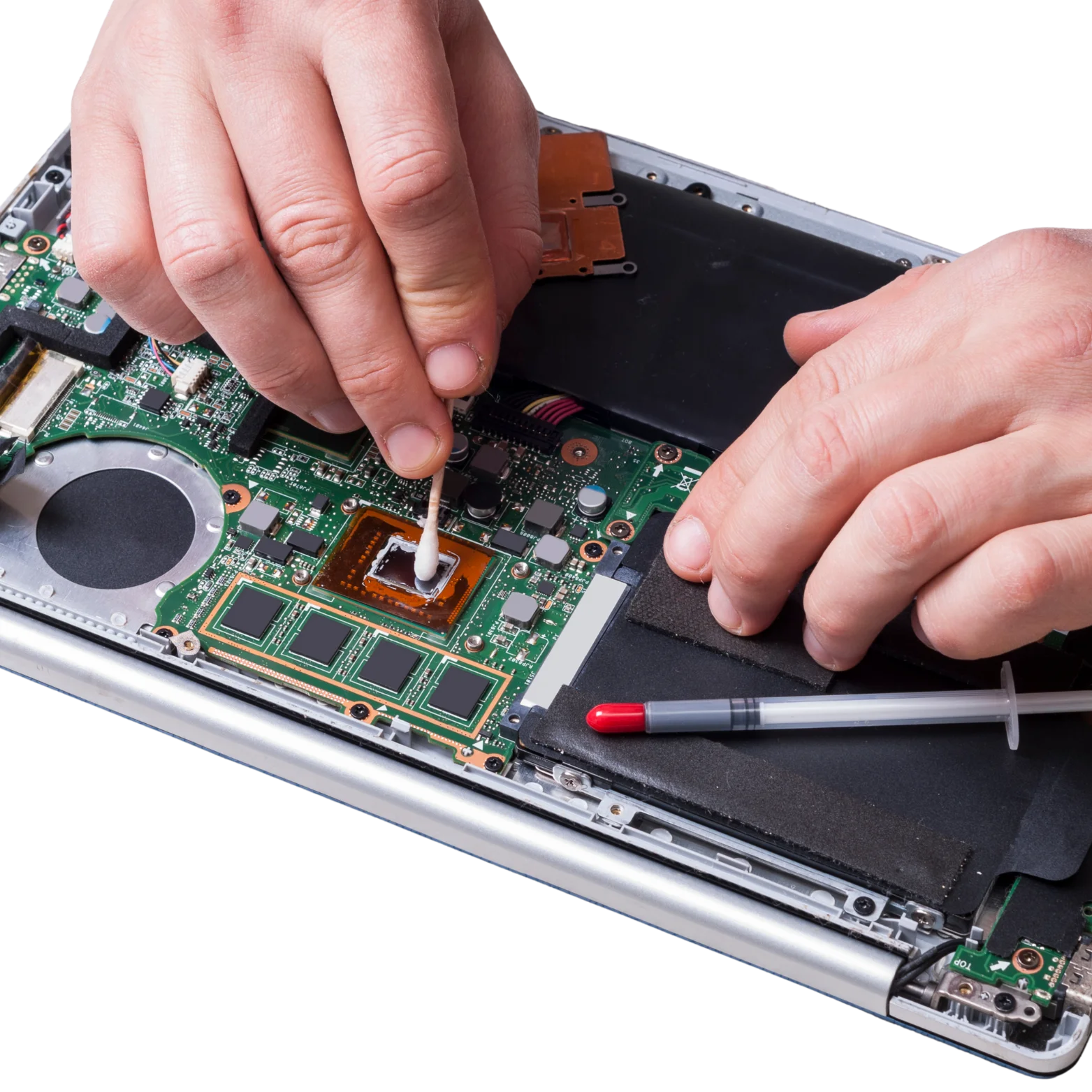 Laptop en computer reparatie specialist aan het werk